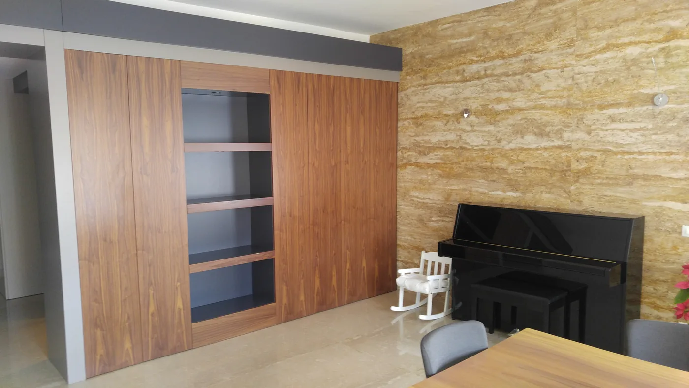 Fitted wardrobe and open shelving