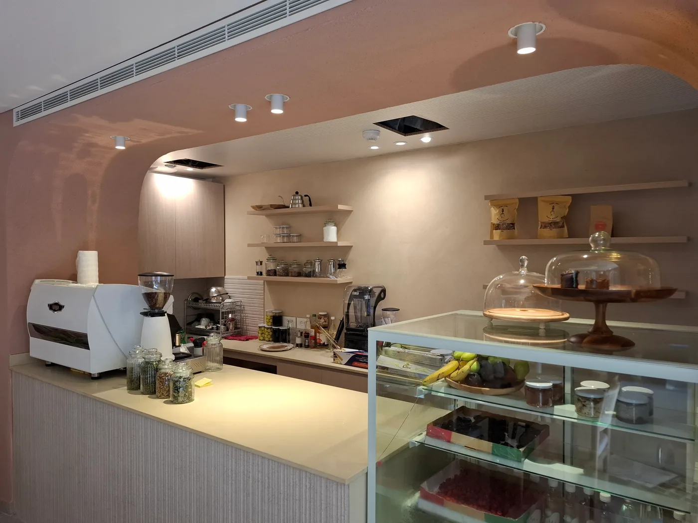 Café counter and fitted shelving